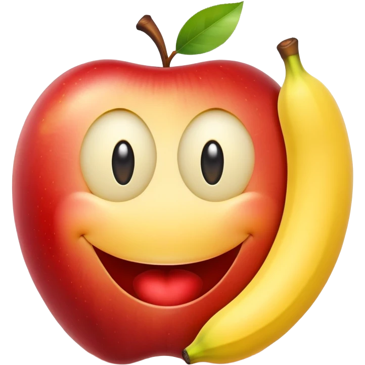 smiley face with apples as eyes and a banana as the mouth emoji
