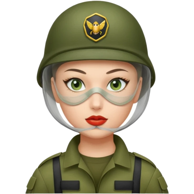 woman soldier with hair style wearing mouth mask emoji