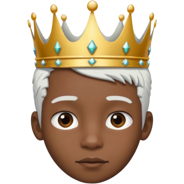 Royal black Kid boy with crown head 3d only face half rotate white hair emoji