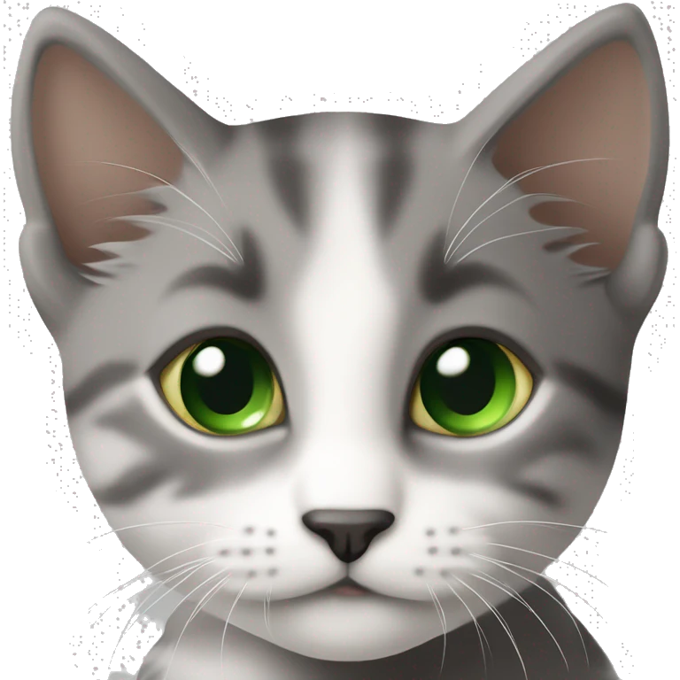 ￼tricolor (dark grey, brown, light grey) kitten with green eyes emoji