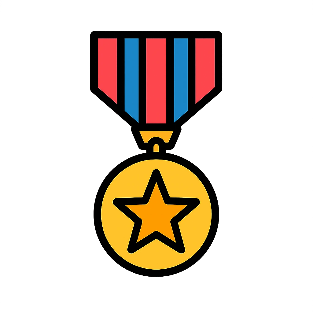 military medal gold with ribbon, clean design icon emoji