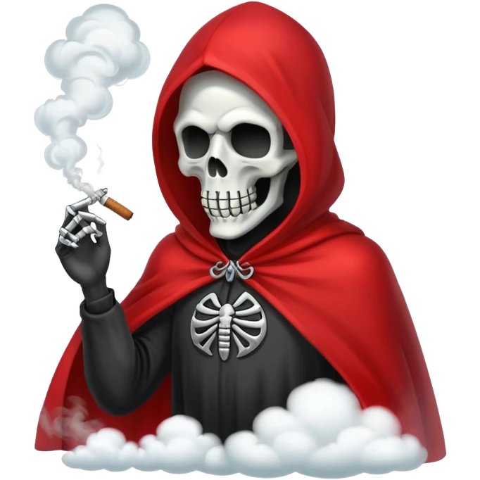 grim reaper in red cape smoking weed with loads of smoke in the air emoji