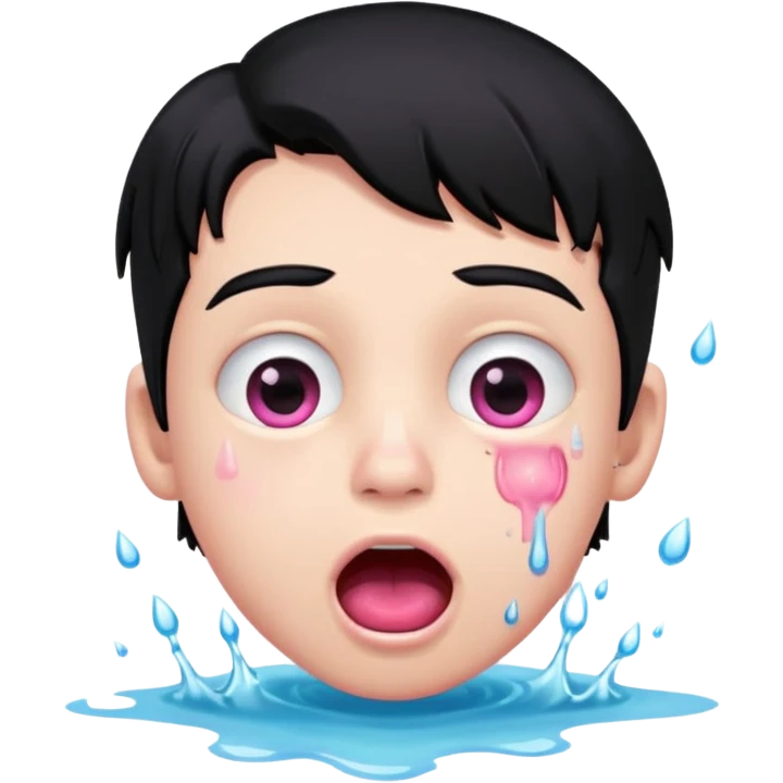 Boy with black hair, pink eyes rolled back, mouth open , water dripping from lips emoji