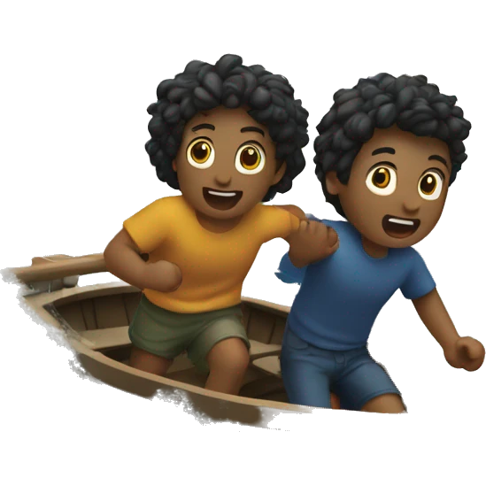 two friends escaping in boat in stormy ocean emoji