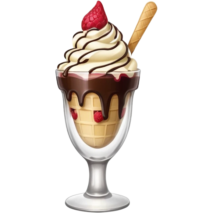 ice cream with fruits and chocolate sauce emoji