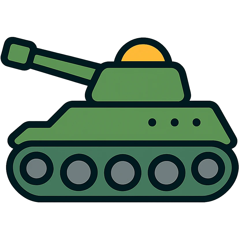 Military tank with cannon and tracks colored icon emoji