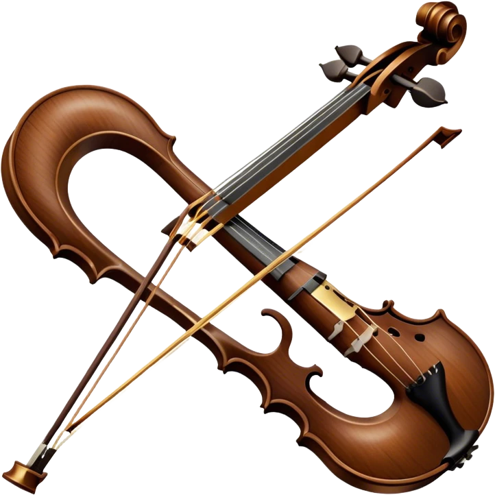 Create a refined and elegant emoji representing a bow crafted by Antonio Stradivari. The design should feature a beautifully detailed bow with intricate woodwork and fine metal fittings, emphasizing its craftsmanship. Include subtle elements like a hint of violin or viola strings to reflect its use. Use classic colors like dark wood brown, gold accents, and silver to convey the luxury and artistry of the bow. The background should be transparent. emoji