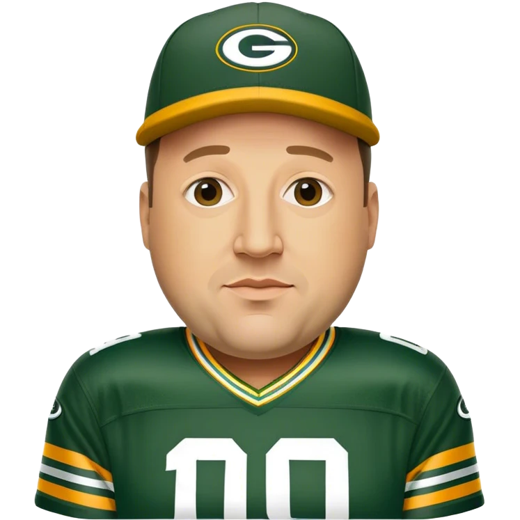 Kevin James as a Green Bay packers fan with a hat on wearing a #10 jersey emoji