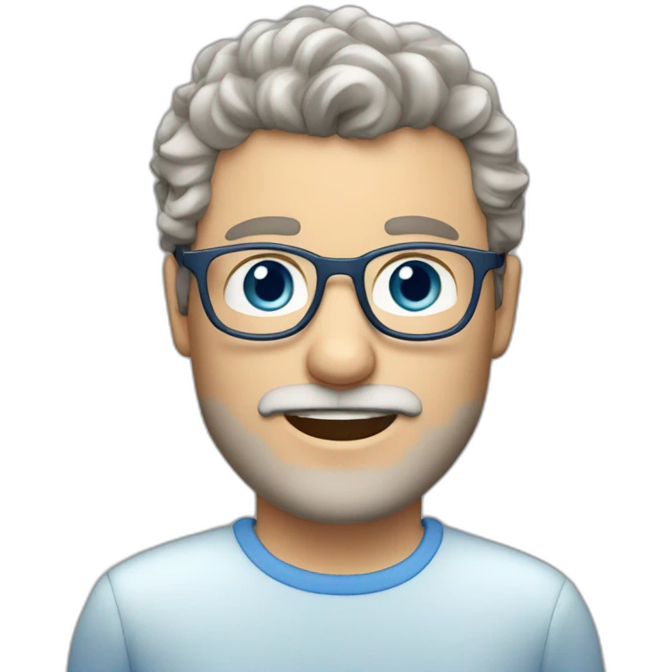 one european average size guy with short curly light brown hair and blue eyes and glasses and a light grey beard, emoji