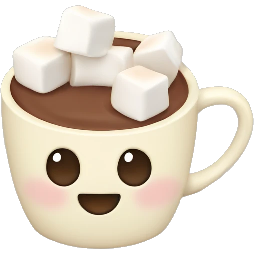 hot chocolate in a cream colored mug with marshmallows  emoji