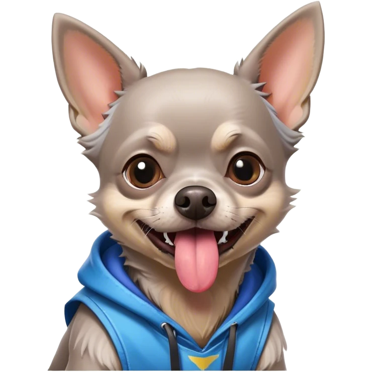 Grey old Chihuahua ￼ with tongue sticking out and a Fortnite shirt on emoji