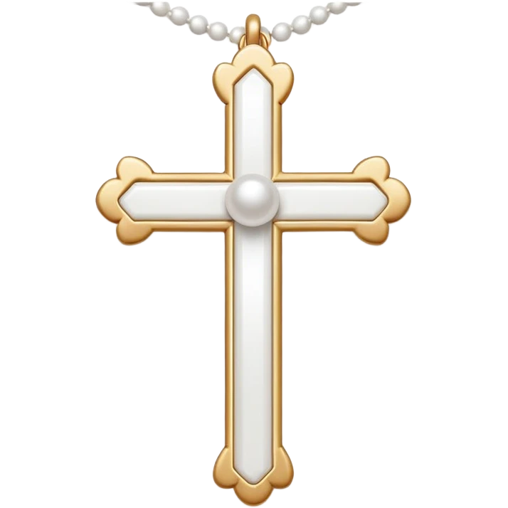Elegant emoji icon of a white cross made of white beads, glossy surface, and white bead chain subtle shadows, pure white palette emoji