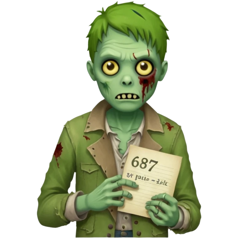 Zombie holding a note that says 67 emoji