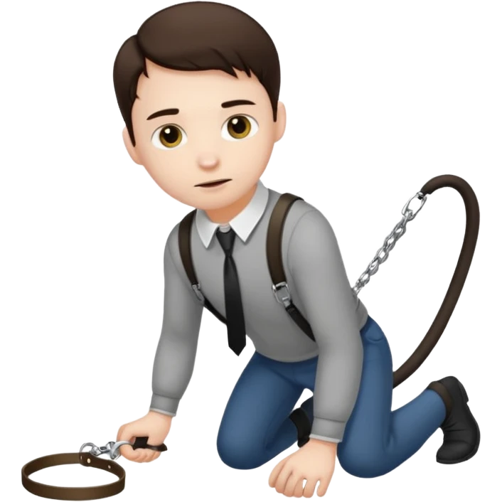 Brunette man crawling with a collar and leash on emoji