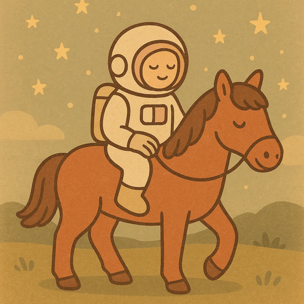 astronaut on horseback with stars in background emoji