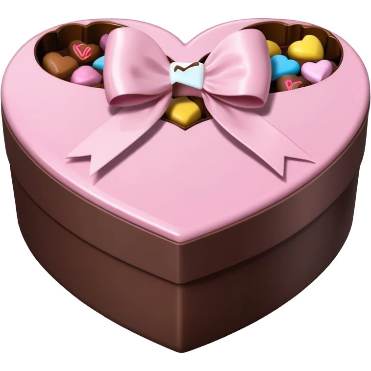pale pink heart box, pale pink bow, filled with chocolates inside emoji