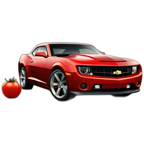 camaro being driven by a tomato with emo hair emoji