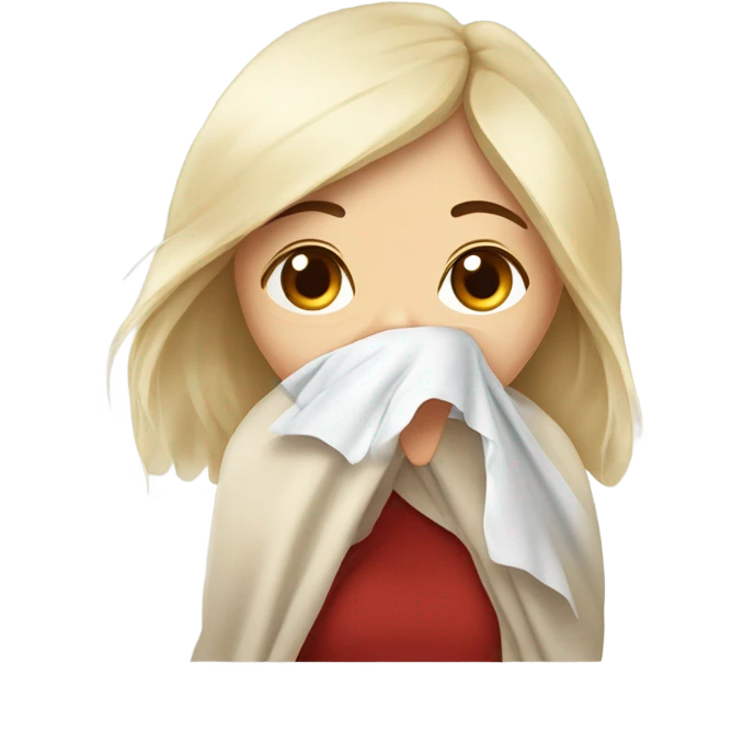 White blonde girl suffering from a bad cold ￼ emoji