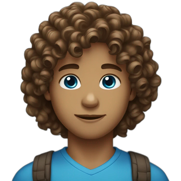 boy brown long loose curly hair and blue eyes emoji
