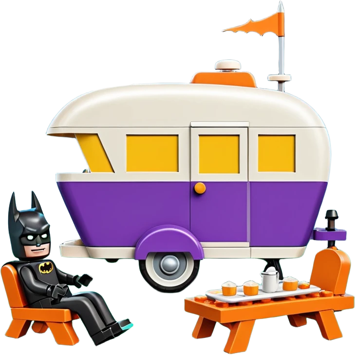 Jetson’s Ultra hotrod cute Lego Haunted Batman dream house Caravan with picnic table and folding chairs on top  emoji