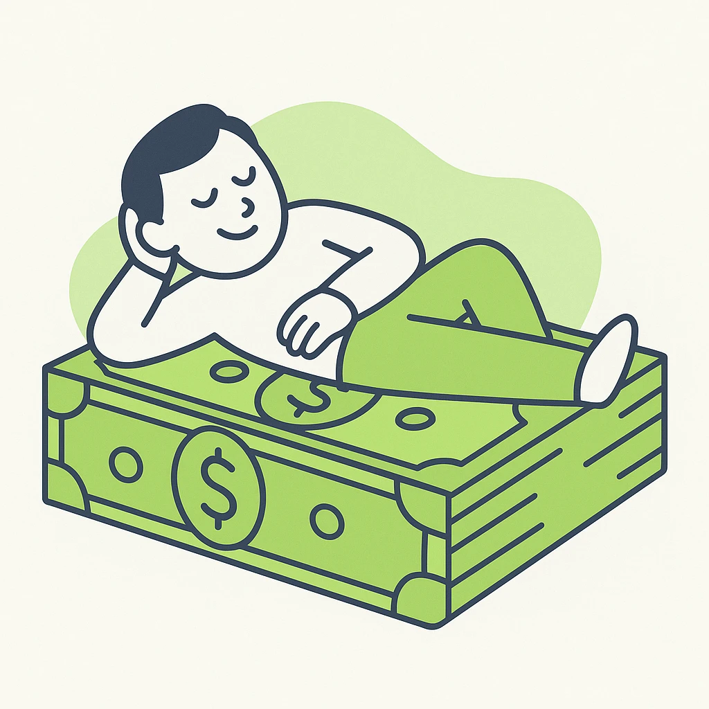 happy person napping on mattress of money emoji