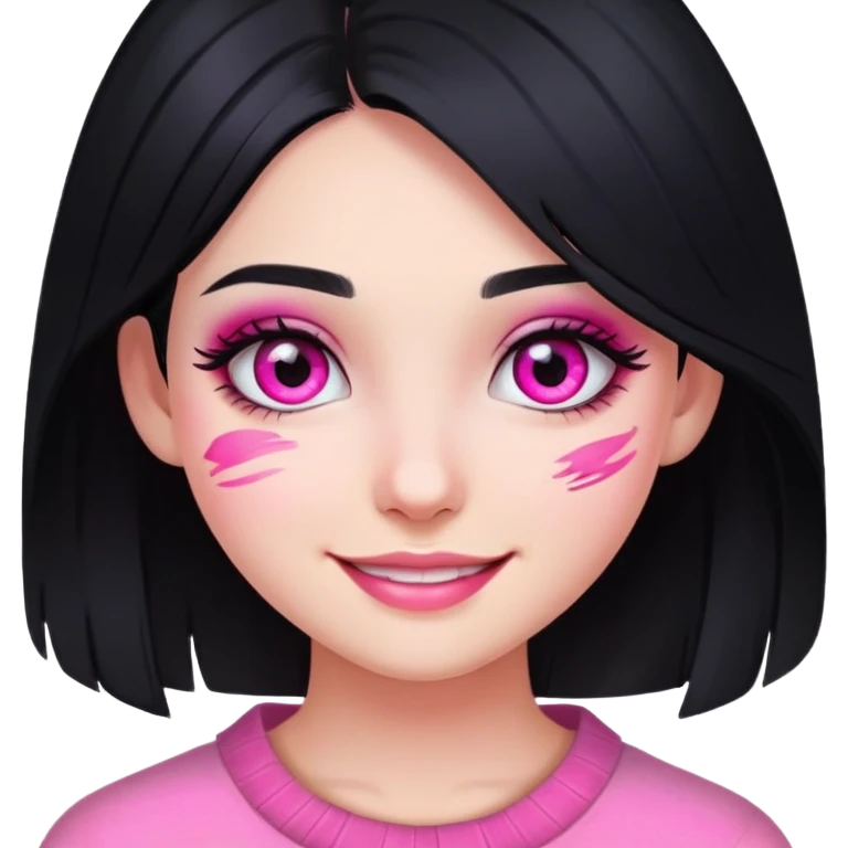 smiling girl with black hair and pink eye makeup smudged, no glitter emoji