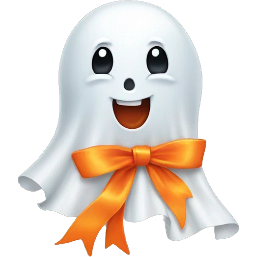 happy ghost with an orange bow emoji