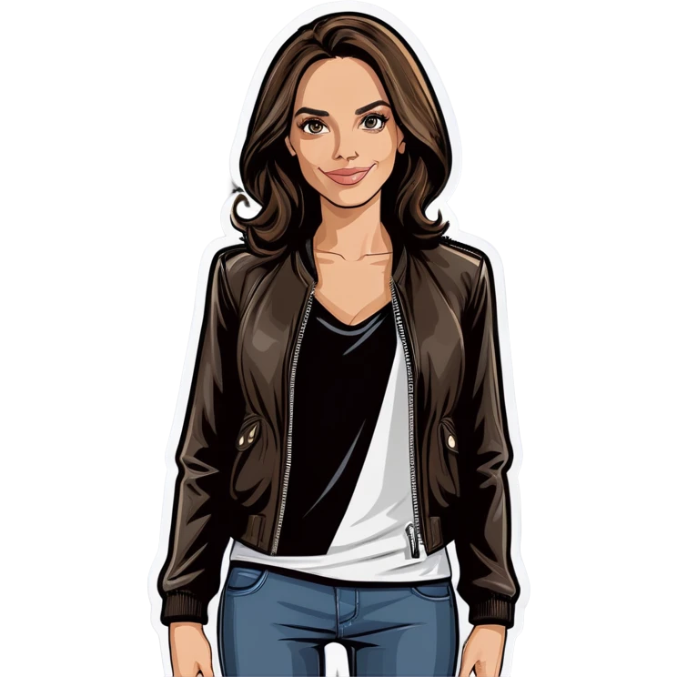 Jolie brune blouson de cuir noir emoji