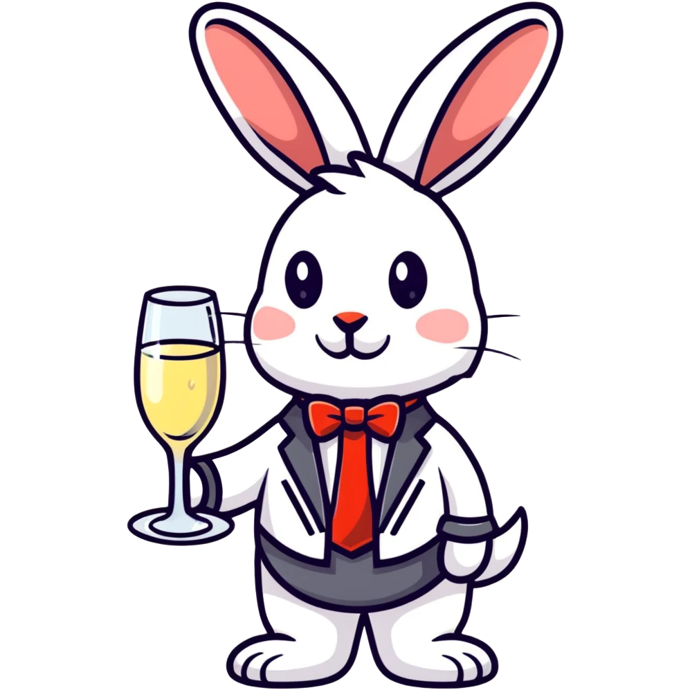 fancy rabbit in evening attire with champagne glass celebrating emoji