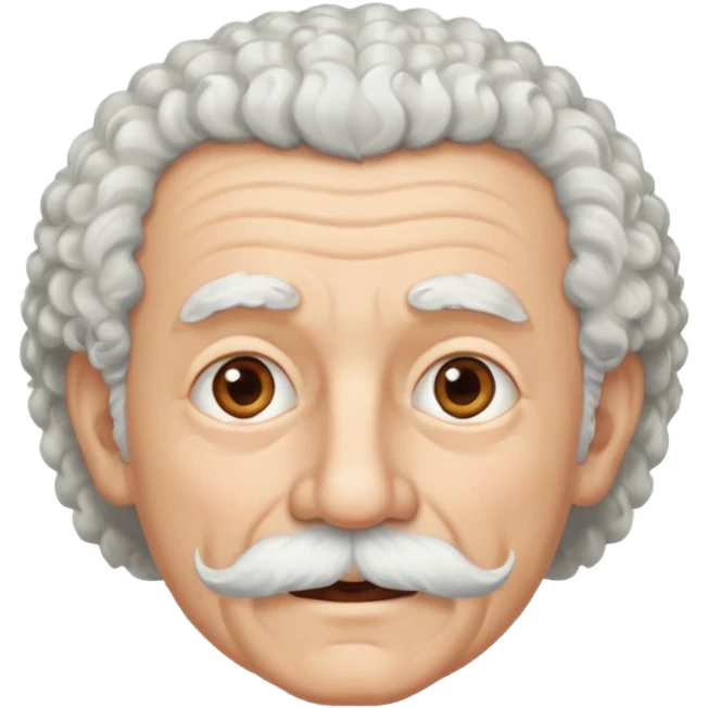An elderly man emoji fluffy curly white hair, a narrow pointed face, and a thin straight white mustache above his mouth. emoji
