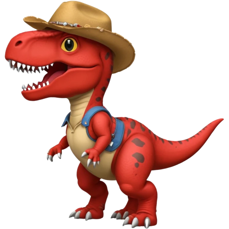 red trex dinosaor with cowboy helmet with cowbot clothes emoji