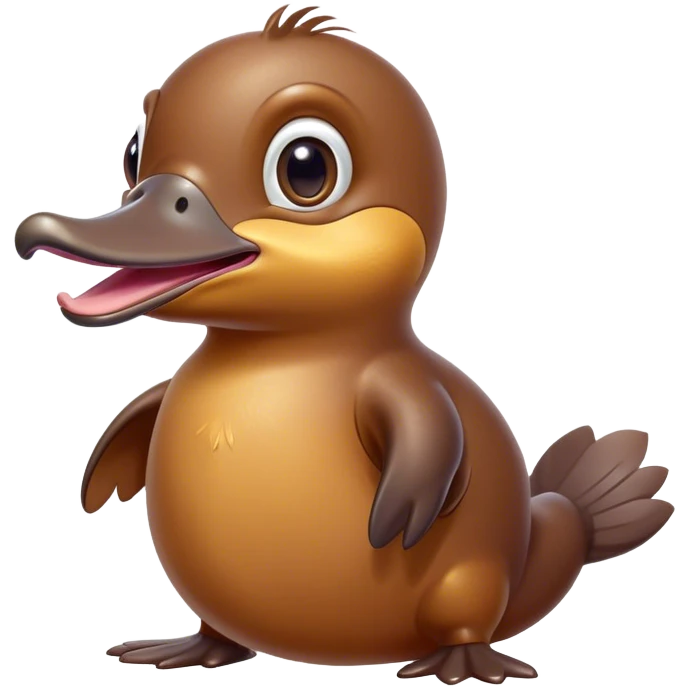 Cinematic Comical Platypus Portrait Emoji, Head tilted dramatically with an exaggeratedly amused expression, featuring a striking, glossy brown fur with a whimsically flat duckbill and wide, expressive eyes full of playful disbelief, Simplified yet hilariously expressive features, highly detailed, glowing with a slightly sassy glow, high shine, dramatic yet playful, stylized with an air of cheeky aquatic mischief, bright and endearing, soft glowing outline, capturing the essence of a spirited and over‐the‐top platypus, so meme‐worthy it feels like it could quack its way into internet fame instantly! emoji