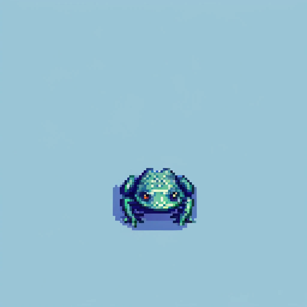 a sad frog pixel art blue background emoji