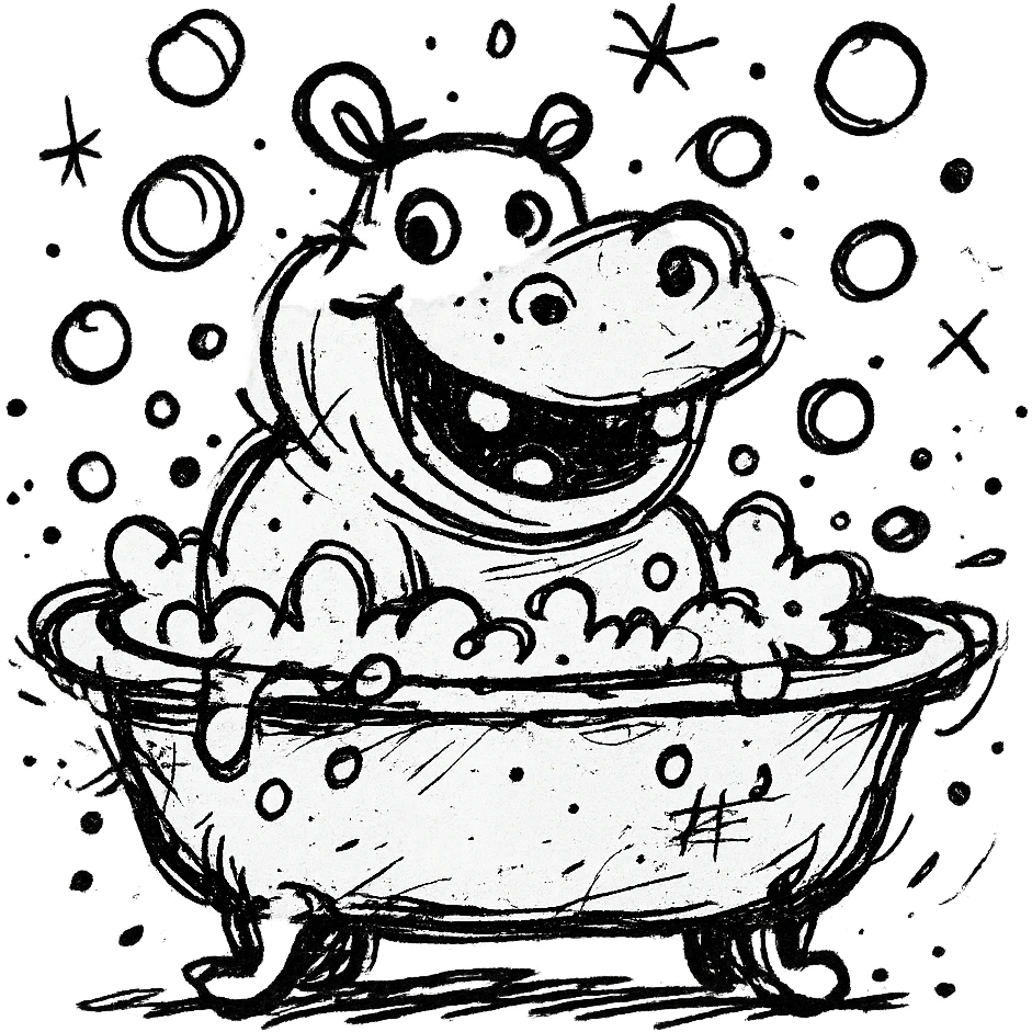 happy hippo with bubbles in bathtub emoji