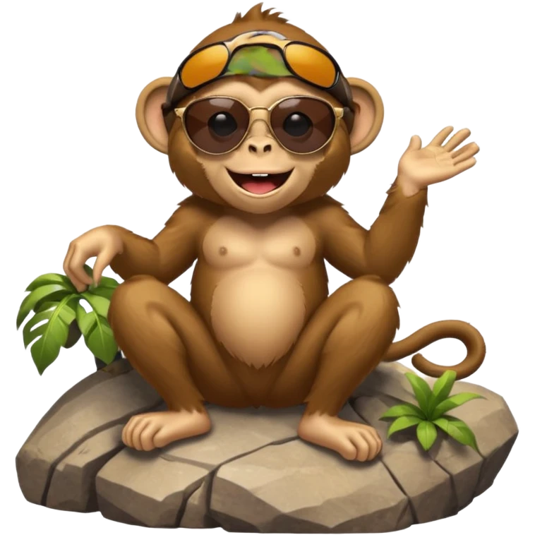 Monkey on a mountain with sunglasses laughing emoji