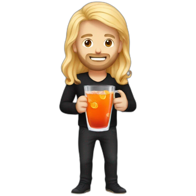 Guy with long blond hair and short beard wearing black shirt drinking aperol spritz emoji