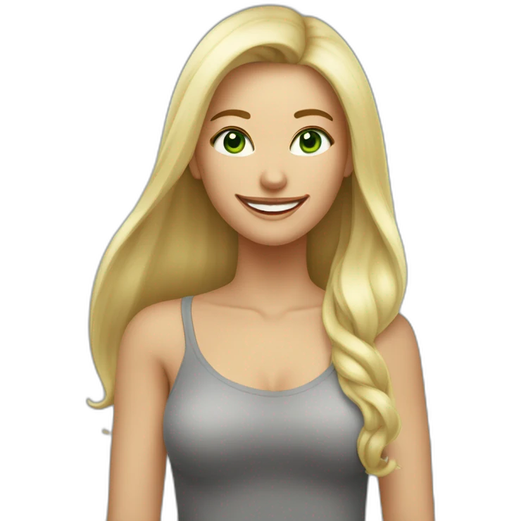 Femme blonde avec les yeux vert cheveux un peux long lisse avec un sourire emoji