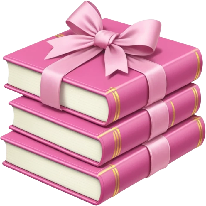 Pink Books stacked up and tied together by a white bow emoji