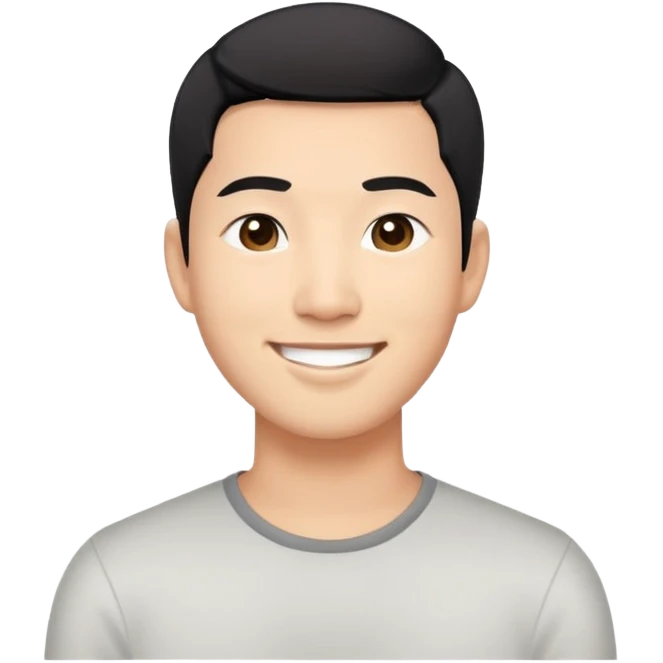 Asian man with short black hair, friendly smile, Josh Lim character emoji
