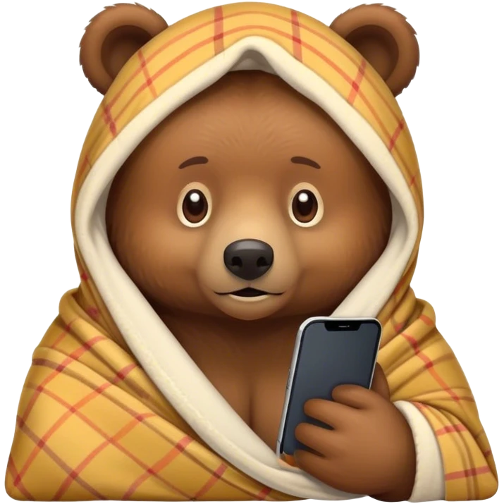 bear cozy in blanket on phone emoji
