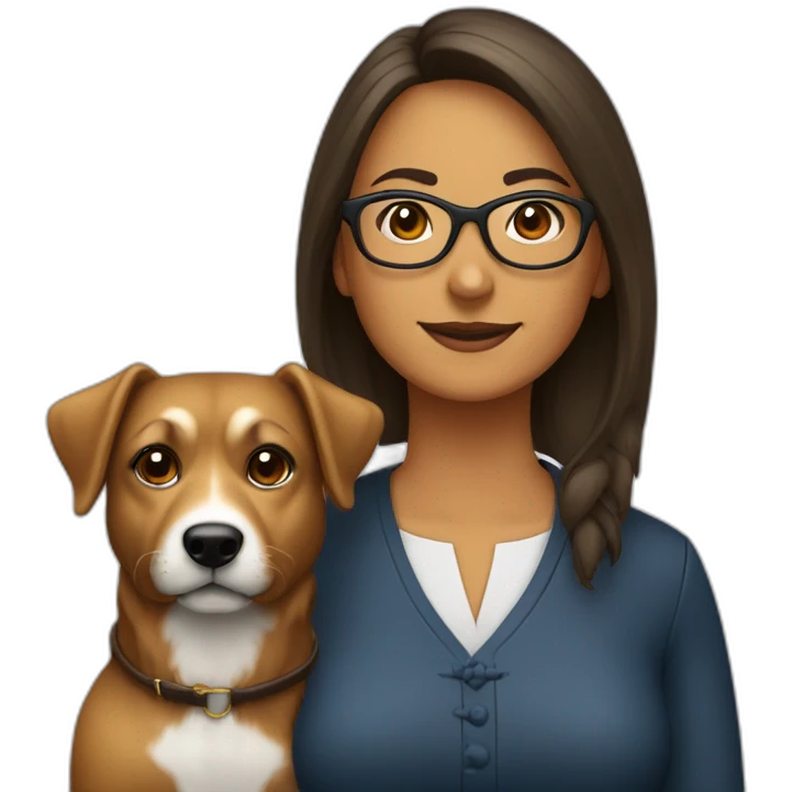 mujer pelo castaño con gafas con perro pastor alemán emoji