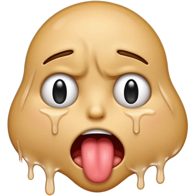 Generate a distressed and sweaty emoji with white tears dripping off of its tongue emoji