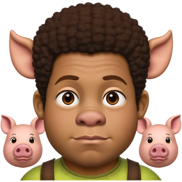 Half black boy, brown afro, shrek ears, pig nose emoji