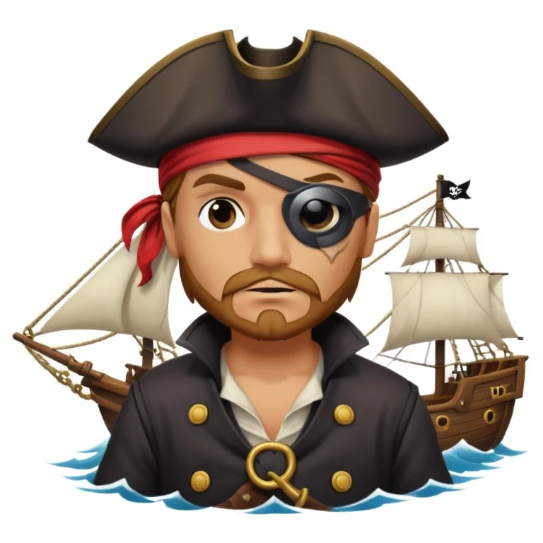 pirate with eye sailing a ship in strome sea background emoji