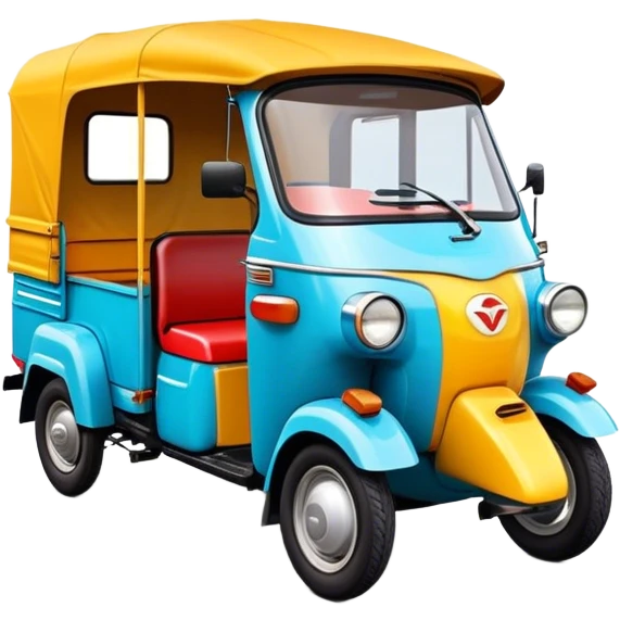 Cinematic Realistic Tuk Tuk Emoji, depicted as a vibrant iconic three-wheeled vehicle with bold colors and a compact design, rendered with crisp textures and dynamic urban lighting that captures its quintessential Thai charm. emoji