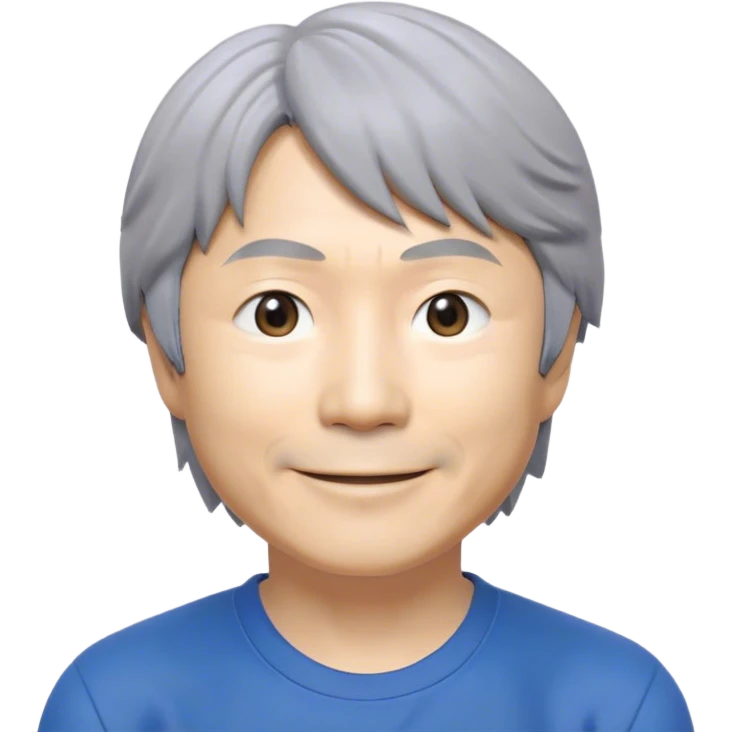 ​Cinematic Realistic Portrait of a Smiling Shigeru Miyamoto, depicted with warm, approachable features, gentle grey-tinted hair, and kind, expressive eyes, set against a subtle backdrop hinting at iconic video game imagery, rendered with lifelike textures and soft, inviting lighting that captures his innovative spirit, emoji