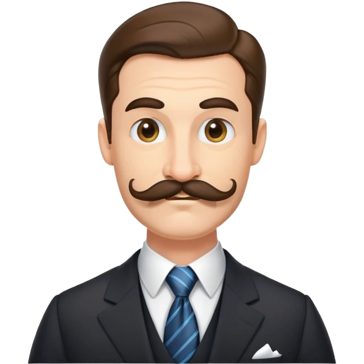 Finance bro with an obnoxiously large handlebar mustache, wearing a suit and tie, smirking confidently emoji