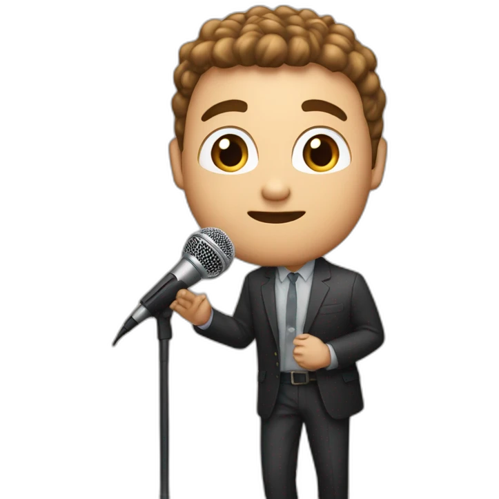 White Person men with brown hair and light skin on stage spotlight with microphone stand in front of him emoji