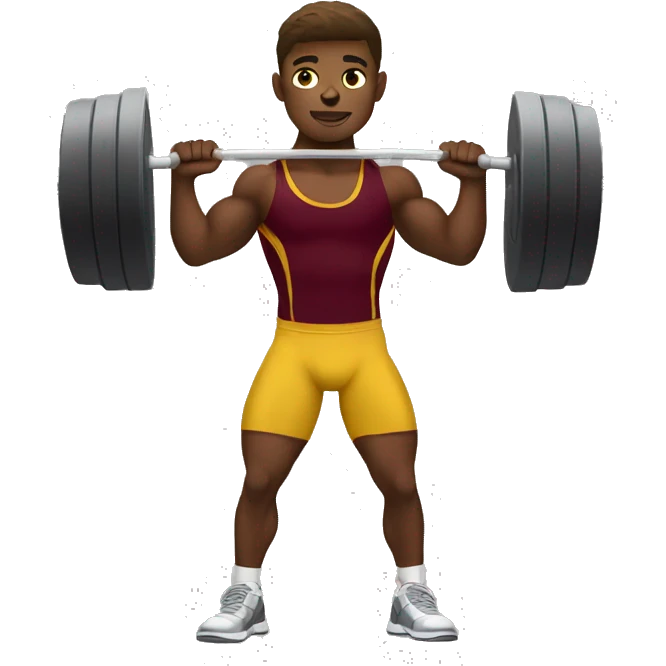 young male athlete in maroon and gold lifting weights emoji