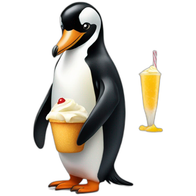 Pinguin avec une glace saveur vanille emoji